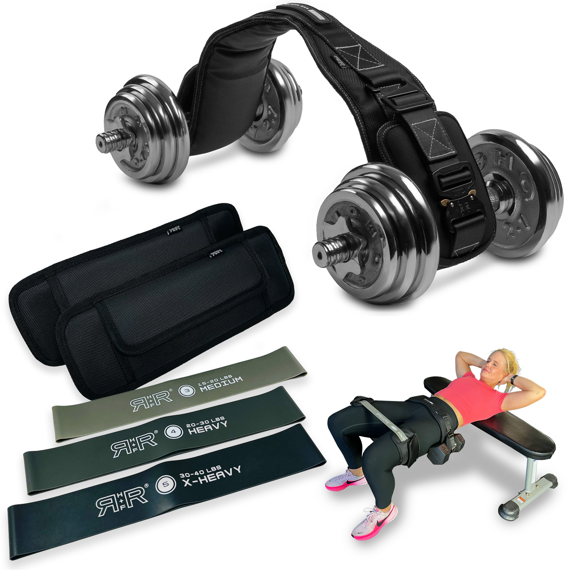 Jacked Ass Belt Hip Thrust Belt + Badonka Band Sleeves w/ Latex Booty Bands